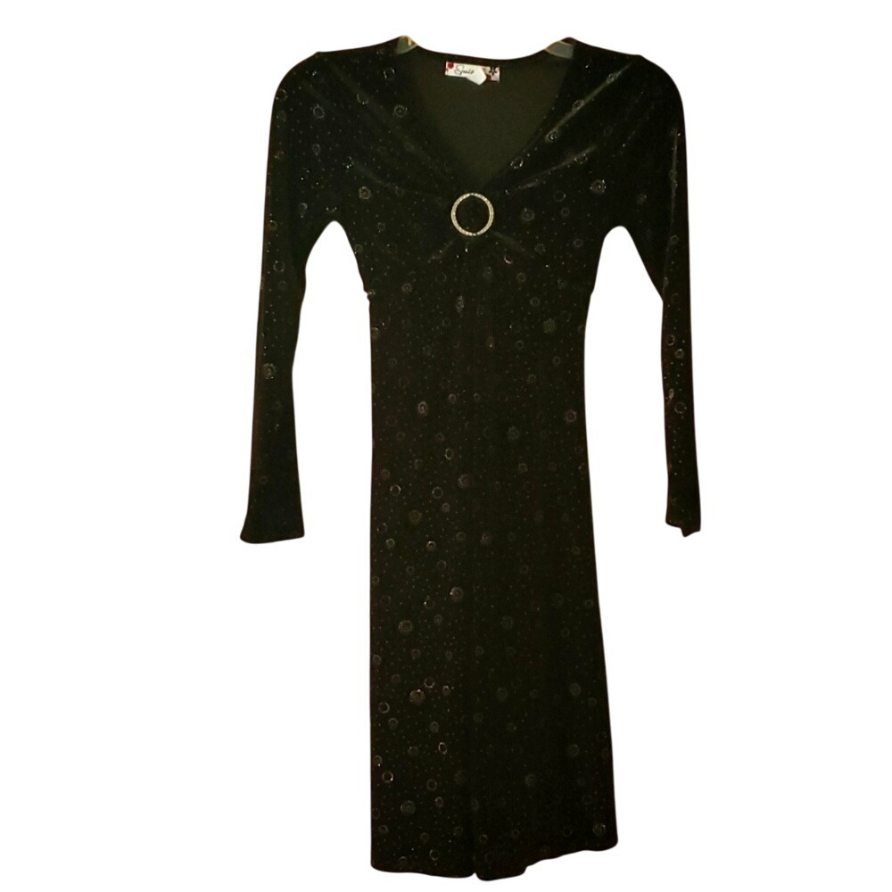 Speechless Girls Black Velvet Glitter Circle Long Sleeve Dress Size Large